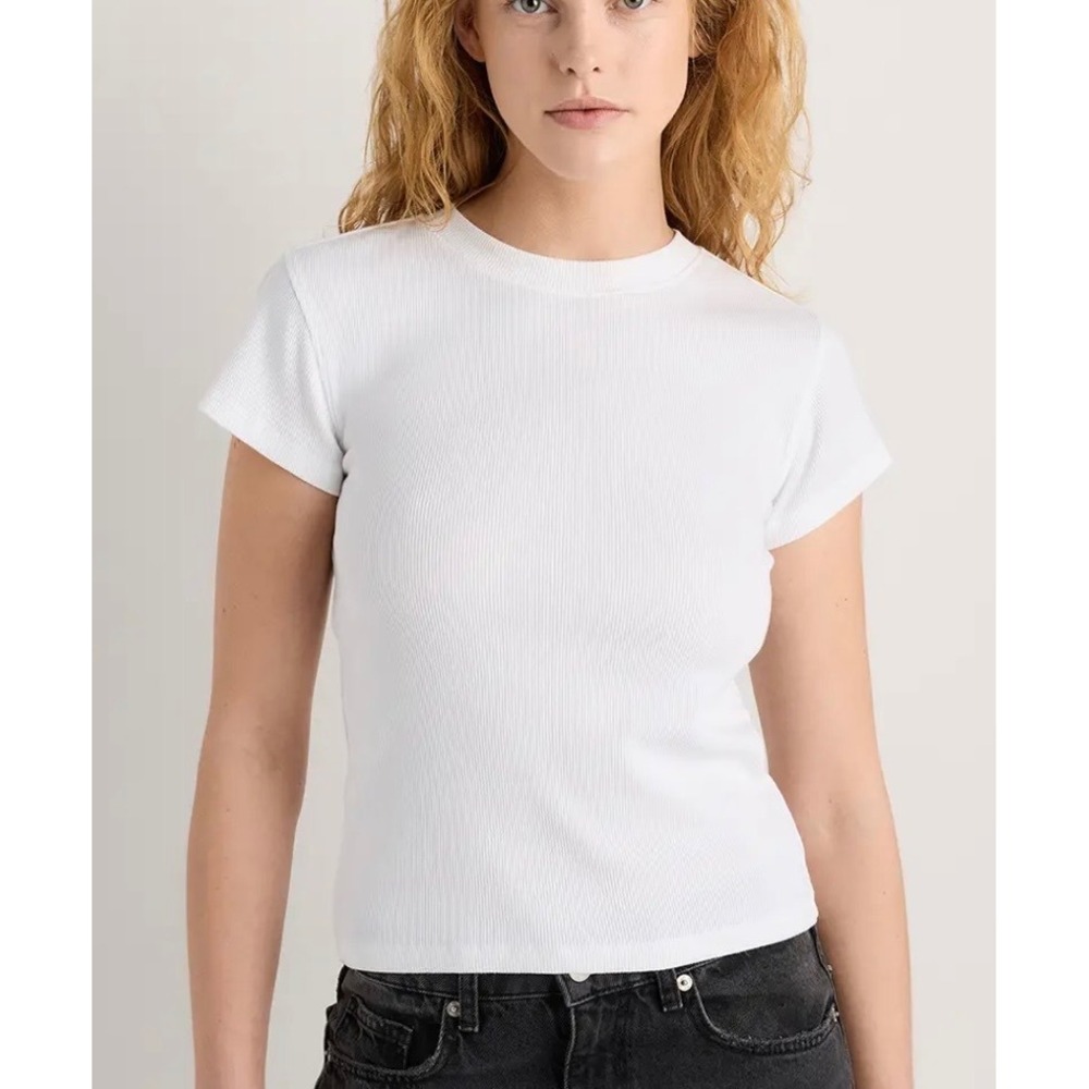 Quince S Organic Cotton Micro-Rib Crewneck Top White Baby Tee Small